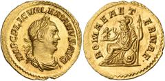 Roman Imperial & Provincial Valerian I, 253-260. Aureus (Gold, 20 mm, 3.01 g, 6 h), Samosata, 255-256. IMP C P LIC VALERIANVS AVG Laureate, draped and cuirassed bust of Valerian to right. Rev. ROMAE A