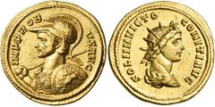Roman Imperial & Provincial Probus, 276-282. Heavy Aureus (Gold, 22 mm, 7.65 g, 6 h), Rome, 281-282. IMP PROB - VS AVG Helmeted and cuirassed bust of Probus to left, holding spear with his right hand 