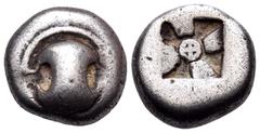 Greek BOEOTIA. Thebes. Circa 480-460 BC. Hemidrachm (Silver, 11 mm, 2.77 g). Boeotian shield. Rev. Incuse square with clockwise mill-sail pattern, with archaic Θ (ethnic first letter) in centre. BCD B