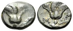 Greek ISLANDS OFF CARIA, Rhodos. Rhodes. Circa 205-200(?) BC. Chalkous (Bronze, 10.5 mm, 1.32 g, 12 h). Rose with bud to right. Rev. Rose with bud to right; to left, M. Ashton 313-331 var. (unlisted w