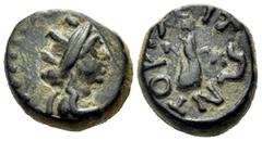 Greek LYCIA. Toriaion. Circa 3-2nd century BC. (Bronze, 14 mm, 3.79 g, 9 h). Turreted head of Tyche to right. Rev. TOPIAITΩN around an uncertain symbol. Apparently unique and unpublished. Some earthen