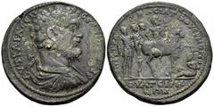 Roman Provincial LYDIA. Thyateira. Septimius Severus, 193-211. Medallion (Bronze, 45 mm, 45.33 g, 6 h), struck under the strategos Asiaticus Hermogenes. AVT KAI Λ CEΠ CEOVHPOC ΠEP Laureate, draped and