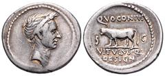 Roman Republican & Imperatorial Divus Julius Caesar, died 44 BC. Denarius (Silver, 20 mm, 3.89 g, 12 h), struck under the moneyer Q. Voconius Vitulus, Rome, 40 BC. Laureate head of Julius Caesar to ri