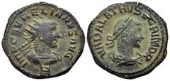 Roman Imperial Aurelian, with Vabalathus, 270-275. Antoninianus (Bronze, 20 mm, 3.93 g, 12 h), Antioch, H = 8th officina, November 270-March 27. IMP C AVRELIANVS AVG / H Radiate and cuirassed bust of 