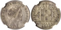 The El Greco Collection of Modern Greek Rarities / Otho GREECE. Otho, 1832-1862. 1/2 Drachmi 1846 (Silver, 19 mm, 2.20 g, 6 h), Athens, struck from dies by Carl Friedrich Voigt, reeded edge. ΟΘΩΝ ΒΑΣΙ
