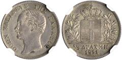 The El Greco Collection of Modern Greek Rarities / Otho GREECE. Otho, 1832-1862. 1/2 Drachmi 1851 (Silver, 17 mm, 2.26 g, 6 h), Athens (or Vienna according to some scholars), struck from dies by K. La