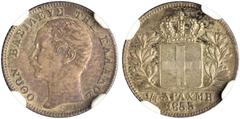 The El Greco Collection of Modern Greek Rarities / Otho GREECE. Otho, 1832-1862. 1/4 Drachmi 1855 (Silver, 15 mm, 1.06 g, 6 h), Athens (or Vienna according to some scholars), struck from dies by K. La