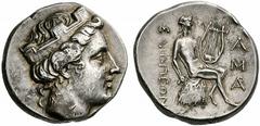 Coins of the Greeks Paphlagonia Sinope. Circa 330-300 BC. Tetradrachm (Silver, 17.10 g 12). Head of the city goddess of Sinope to right, wearing mural crown. Rev. SINWPEWN - A/M/AR Apollo seated right
