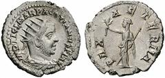 Coins of the Romans Pacatian. Usurper, circa AD 248-249. Antoninianus (Silver, 4.39 g 1), Viminacium. IMP TI CL MAR PACATIANVS P F AV Radiate, draped and cuirassed bust of Pacatian to right, with shor