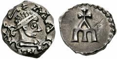 Medieval and Modern Coins MEROVINGIANS Poitiers, St. Hilaire (?). Late 7th century. Denier (Silver, 1.23 g 9), Mar..rus. MAR..RVS Diademed and armored bust to right, in Roman style. Rev. Stylized chur