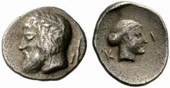 Coins of Thessaly, the BCD Collection Kierion Circa 400-360 BC. Hemiobol (Silver, 0.43 g 9). [K]-I Laureate head of Zeus to left, with pointed, rather ‘archaic’ beard; behind head, thunderbolt. Rev. K