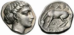 Coins of Thessaly, the BCD Collection Larissa Circa 356-342 BC. Hemidrachm (Silver, 3.07 g 6). Head of the nymph Larissa to right, wearing a single-pendent earring and with her hair rolled and bound w