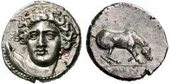 Coins of Thessaly, the BCD Collection Larissa Circa 400-380 BC. Drachm (Silver, 6.09 g 2). Head of the nymph Larissa facing and turned slightly to the left with her eyes wide open, with ampyx inscribe
