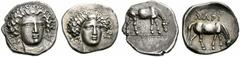 Coins of Thessaly, the BCD Collection Larissa Circa 400-380 BC. Lot of two silver drachms. 1144.1 5.93 g, 6. Head of the nymph Larissa facing, turned slightly to right. Rev. LARI Horse with straight l