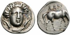 Coins of Thessaly, the BCD Collection Larissa Circa 400-380 BC. Drachm (Silver, 5.85 g 3). Head of the nymph Larissa facing, turned slightly to right and wearing ampyx; to left and right, dolphins swi