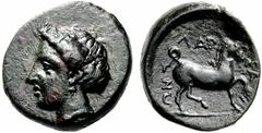 Coins of Thessaly, the BCD Collection Larissa Circa 390s BC. Chalkous (Bronze, 14.5mm, 2.66 g 11). Head of the nymph Larissa to left, wearing pendant earring. Rev. LAR - ISAI - WN Horse prancing to ri