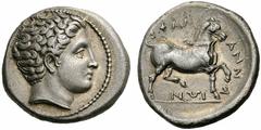 Coins of Thessaly, the BCD Collection Phalanna Circa 360-340 BC. Drachm (Silver, 5.57 g 10). Youthful male head to right, perhaps Peloros (?). Rev. FAL-ANNA-IWN Bridled horse trotting right, with curl