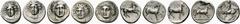 Coins of Thessaly, the BCD Collection Lots Circa 380-365 BC. Lot of five silver drachms of Larissa, all with rare reverses. 1431.1 5.89 g 1. Facing head of Larissa turned slightly to left/Horse pranci