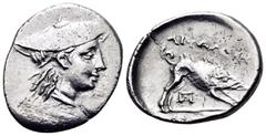 Greek AITOLIA, Aitolian League. Circa 205-150 BC. Triobol (Silver, 18 mm, 2.28 g, 10 h), circa 225-170. Head of Aetolia to right, wearing kausia. Rev. AITΩΛΩN Calydonian boar right above monogram of Π