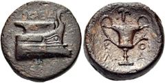 The Anthony Milavic Collection of Ancient Games Coins Special Events Boat Races KORKYRA. Korkyra. Circa 300-229 BC. (Bronze, 20 mm, 8.59 g, 4 h), struck to commemorate the galley races held in honour 