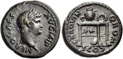 The Anthony Milavic Collection of Ancient Games Coins Agonistic Tables Three-legged / Tripods Nero, 54-68. Semis (Orichalcum, 17 mm, 3.81 g, 7 h), Rome, 64. NERO CAES AVG IMP Laureate head of Nero to 