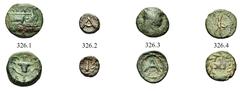 The Anthony Milavic Collection of Ancient Games Coins Large Lots KORKYRA - THE ARGOLID. Korkyra, Sicyon, Argos. Late 4th-3rd century BC. Lot of 4 Hellenistic bronze coins related to games. Korkyra: 32