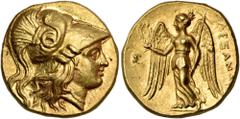 Greek KINGS OF MACEDON. Alexander III 'the Great', 336-323 BC. Stater (Gold, 18 mm, 8.61 g, 12 h), struck posthumously during the reign of Ptolemy I Soter, Sidon, dated on Regnal Year Σ = 18 of Abdalo