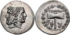 Greek ISLANDS OFF TROAS, Tenedos. Circa 100-70 BC. Tetradrachm (Silver, 37 mm, 16.58 g, 12 h). Janiform head composed of a laureate and bearded head of Zeus to left and a diademed head of Hera to righ