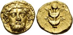 Greek KYRENAICA. Kyrene. Circa 308-277 BC. Drachm (Gold, 7 mm, 3.44 g, 2 h). Head of Zeus Ammon facing, turned very slightly to his left - our right - with curly hair and a neat beard. Rev. [KYP]AIN S