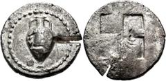 The Jonathan H. Kagan Collection of Ancient Greek Coins MACEDON. Terone. Circa 490-480 BC. Tetradrachm (Silver, 30 mm, 16.67 g). Amphora. Rev. Quadripartite incuse square. Asyut 227 (this coin). Cf. S