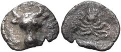 The Jonathan H. Kagan Collection of Ancient Greek Coins EUBOIA. Eretria. Circa 500-465 BC. Hemiobol (Silver, 9 mm, 0.29 g, 12 h). Bull's head facing. Rev. Octopus within incuse square. BCD Euboia, 336