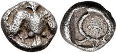 The Jonathan H. Kagan Collection of Ancient Greek Coins IONIA. Uncertain mint. 5th century BC. Hemiobol (Silver, 5.5 mm, 0.29 g). Eagle flying upwards, with his head to left and with spread wings; bor