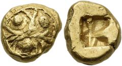 The Jonathan H. Kagan Collection of Ancient Greek Coins IONIA. Uncertain mint, perhaps Erythrae. Circa 600-570 BC. Uncertain (Electrum, 9 mm, 1.77 g). Trefoil design with three pellets, very much rese