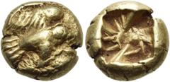 The Jonathan H. Kagan Collection of Ancient Greek Coins ISLANDS OFF IONIA, Samos. Circa 600-525 BC. Hekte (Electrum, 11 mm, 2.87 g), Phokaic standard. Eagle, with spread wings, flying to right, clutch