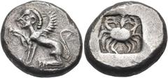 The Jonathan H. Kagan Collection of Ancient Greek Coins DYNASTS OF LYCIA. Uncertain dynast, circa 520-470/60 BC. Stater (Silver, 19.5 mm, 9.25 g, 12 h). Sphinx with curved wing seated left, raising he