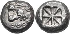 The Jonathan H. Kagan Collection of Ancient Greek Coins DYNASTS OF LYCIA. Uncertain dynast, circa 500-470/60 BC. Stater (Silver, 16.5 mm, 8.91 g). Head of roaring lion to left. Rev. Incuse square divi