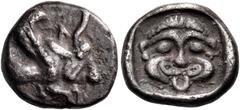 The Jonathan H. Kagan Collection of Ancient Greek Coins DYNASTS OF LYCIA. Uvug(?), circa 470-440 BC. Diobol (Silver, 11 mm, 1.30 g, 12 h). Forepart of winged bull flying right. Rev. Gorgoneion facing 