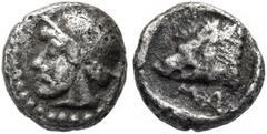The Jonathan H. Kagan Collection of Ancient Greek Coins CILICIA. Mallos. Circa 440-390 BC. Hemiobol (Silver, 6 mm, 0.33 g, 8 h). Bearded head of Bellerophon to left, wearing a cap or helmet; all withi