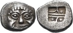 The Jonathan H. Kagan Collection of Ancient Greek Coins ASIA MINOR. Uncertain mint. Circa 510 BC. Drachm (Silver, 15.5 mm, 3.96 g). Gorgoneion facing. Rev. Incuse square divided into four compartments