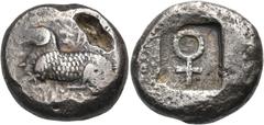 The Jonathan H. Kagan Collection of Ancient Greek Coins CYPRUS. Salamis. Euelthon, circa 530/15-480. Stater (Silver, 21 mm, 11.34 g, 6 h). [e]-u-we-[le-to-to-se] (in Cypriot script) Ram recumbent left