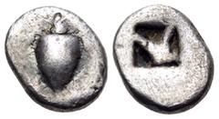 Greek ISLANDS OFF ATTICA, Aegina. Circa 550-530/25 BC. Obol (Silver, 9 mm, 0.99 g). Sea turtle with no visible flippers. Rev. Irregular quadripartite incuse square. U. Wartenberg, "A Hoard of Archaic 