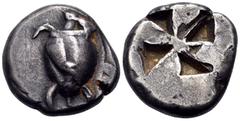 Greek ISLANDS OFF ATTICA, Aegina. Circa 510-490 BC. Stater (Silver, 20.5 mm, 12.15 g). Sea turtle, head in profile. Rev. Quadripartitle incuse square of 'mill sail' design. Asyut Group IVa. HGC 6, 429