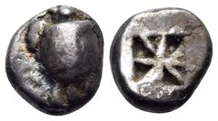 Greek ISLANDS OFF ATTICA, Aegina. Circa 510-490 BC. Obol (Silver, 8 mm, 0.93 g). Sea turtle, head in profile. Rev. Incuse square with 'Union Jack' pattern. Wartenberg, "A Hoard of Archaic Obols of Aeg