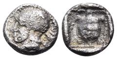Greek LESBOS. Methymna. Circa 500/480-460 BC. Hemiobol (Silver, 8 mm, 0.46 g, 2 h). Head of Athena to left, wearing crested Attic helmet. Rev. Tortois within dotted border within incuse square. Franke