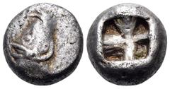 Greek DYNASTS OF LYCIA. Uncertain dynast, circa 500-470/60 BC. 1/3 Stater (Silver, 11.5 mm, 3.09 g). Head and neck of boar to right. Rev. Quadripartite incuse square. Classical Numismatic Group 88, 20