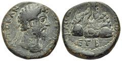 Roman Provincial CAPPADOCIA. Caesarea. Marcus Aurelius , 161-180. (Bronze, 20.5 mm, 7.36 g, 12 h), Regnal year B (2) of Marcus Aurelius = 162-163. ΑΥΤΟΚΡΑΤΩΡ ΑΝΤΩΝEΙΝΟC CEΒΑ Laureate head of Marcus Au