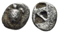 Greek ISLANDS OFF ATTICA, Aegina. Circa 480-457 BC. Hemiobol (Silver, 7 mm, 0.41 g). Sea turtle with head shown in profile. Rev. Incuse square with skew pattern. HGC 6, 453. Meadows, Aegina, Group III