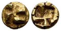 Greek IONIA. Uncertain mint. Circa 625-600 BC. 1/48 Stater (Electrum, 5.5 mm, 0.34 g), Phokaic standard. Raised, counter-clockwise 'swastika' pattern. Rev. Irregular quadripartite incuse square. BMC 2