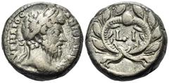 Roman Provincial EGYPT. Alexandria. Marcus Aurelius, 161-180. Tetradrachm (Billon, 21 mm, 13.20 g, 12 h), Dated regnal year I (10) = 169/170. Μ ΑΥΡΗΛΙΟϹ ΑΝΤΩΝΙΝΟ Ϲ ϹΕΒ Laureate head of Marcus Aurelius