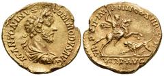 Roman Imperial Commodus, 177-192. Aureus (Gold, 20 mm, 6.97 g, 12 h), Rome, 181-182. M ANTONINVS COMMODVS AVG Laureate, draped and cuirassed bust of Commodus to right. Rev. TR P VII IMP IIII COS III P